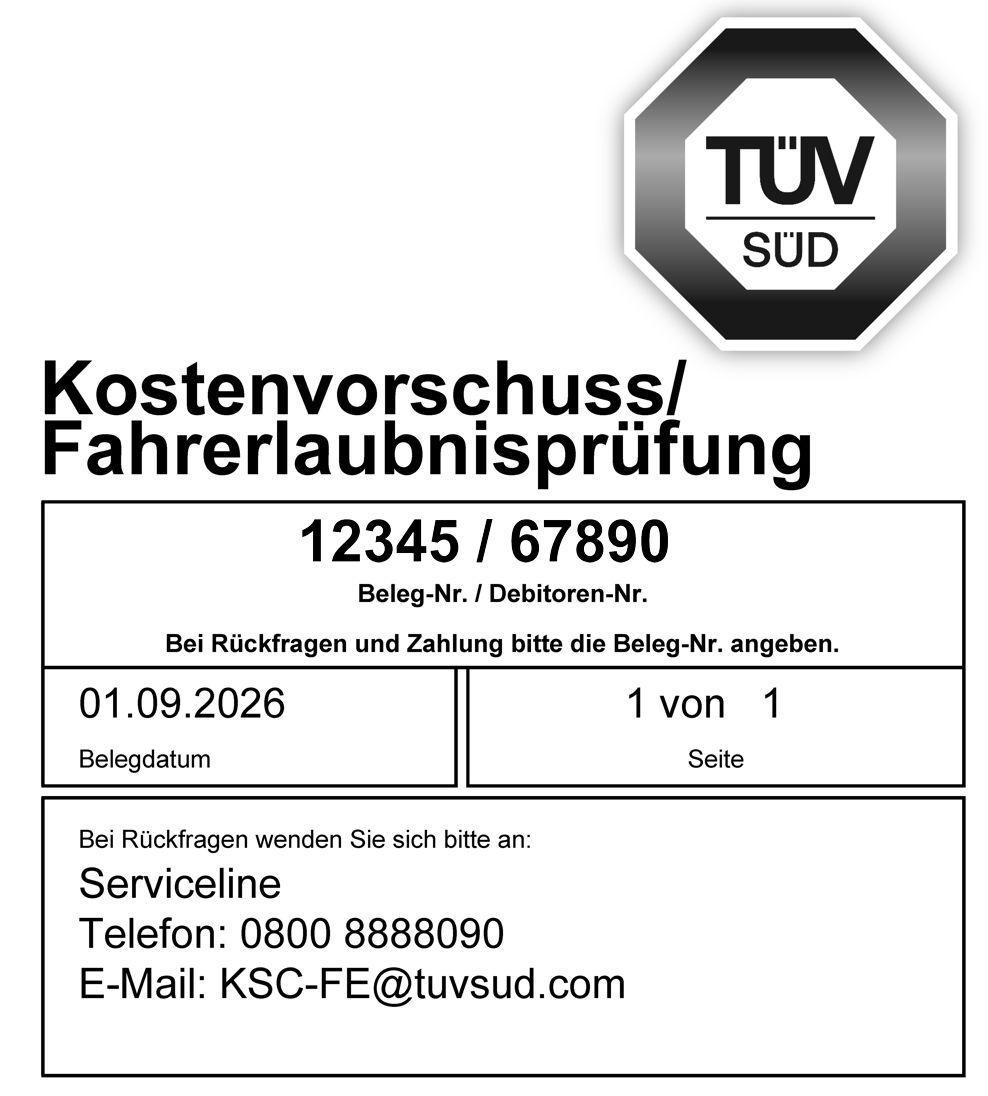 Kostenvorschuss = TÜV Gebühren für Prüfungen
